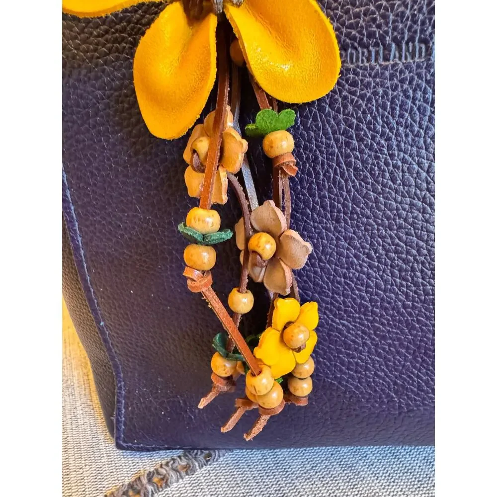 Yellow Daisy Flower Bag Charm Genuine Leather Purse Charm Flowers